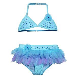 Kate Mack Girls Love Birds Aqua Blue and Purple Bikini Swimsuit